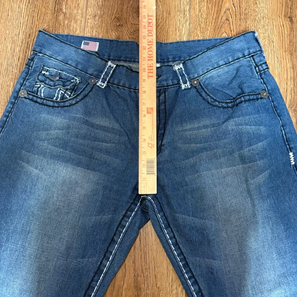 Y2K True Religion USA Made Thick Stitch Blue Jeans‎ Straight Leg Mens 40x33 VTG